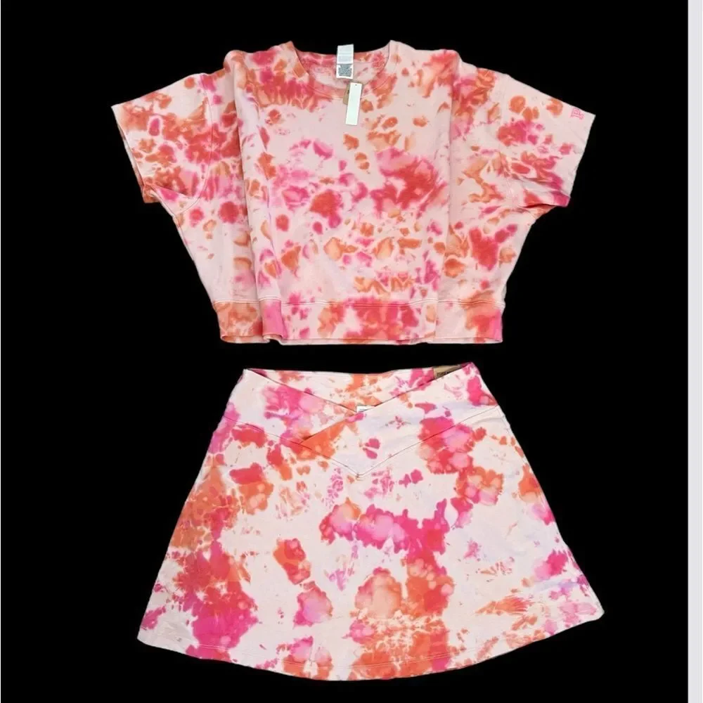 Victorias Secret Pink Set Cotton Fleece Top & High Waist V crossover Skirt XXL